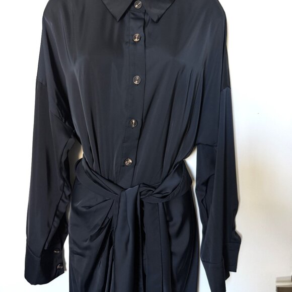 BTFBM Dress Women's Midi Dark Blue Long Sleeve Evening Size L - Picture 2 of 14